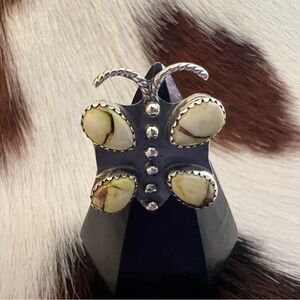 ❤️ Honey Dahlia Kingman Turquoise Butterfly Ring 925 Navajo Adjustable 9 Grams